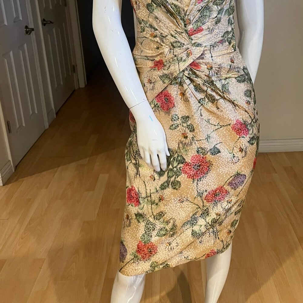 50'S VINTAGE CEIL CHAPMAN FLORAL BROCADE METALLIC TWIST SHEATH DRESS SZ 6-8 - Picture 3 of 6